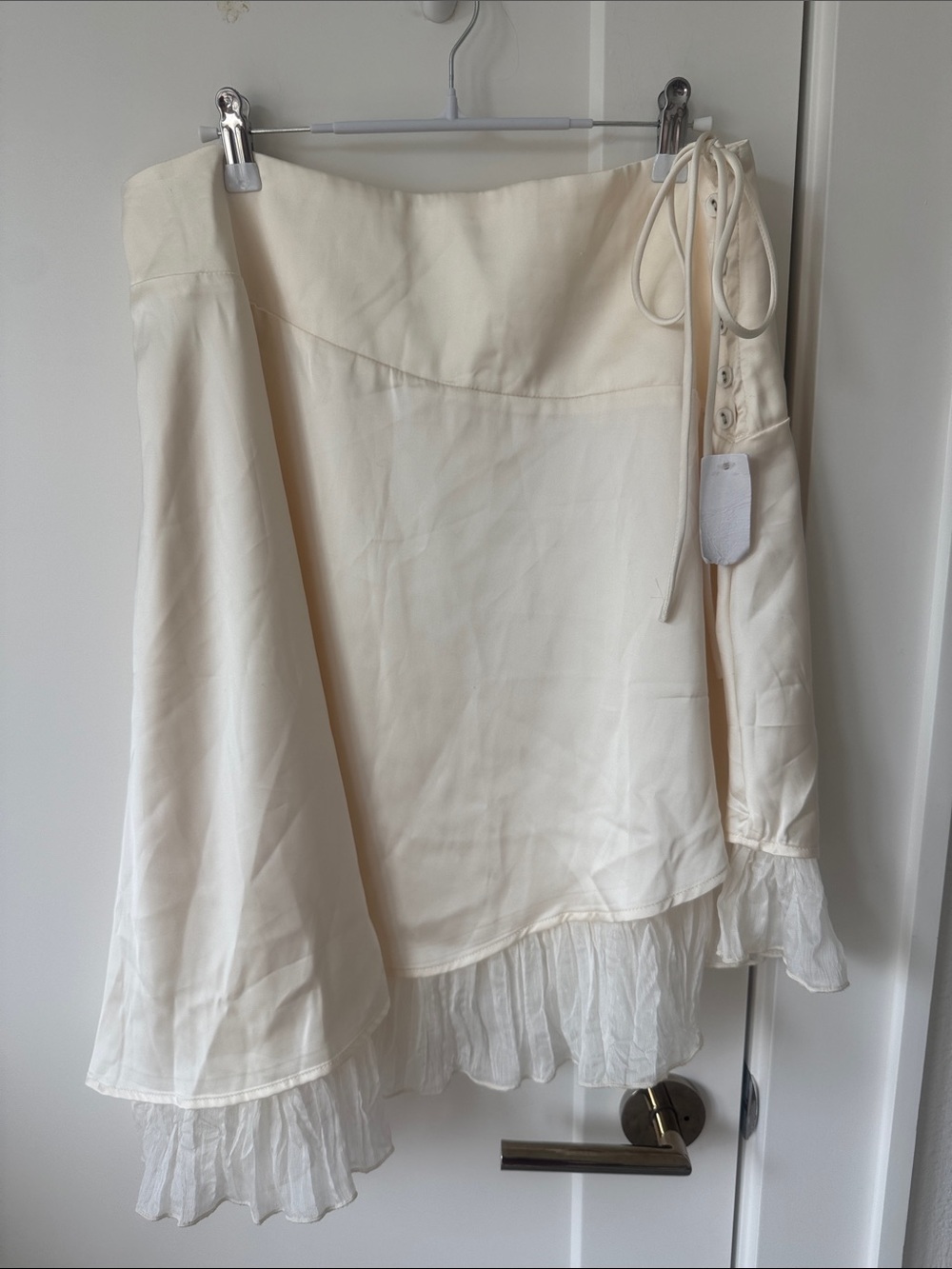 Princess Polly Cream Asymmetrical Midi Skirt with Ruffle Hem